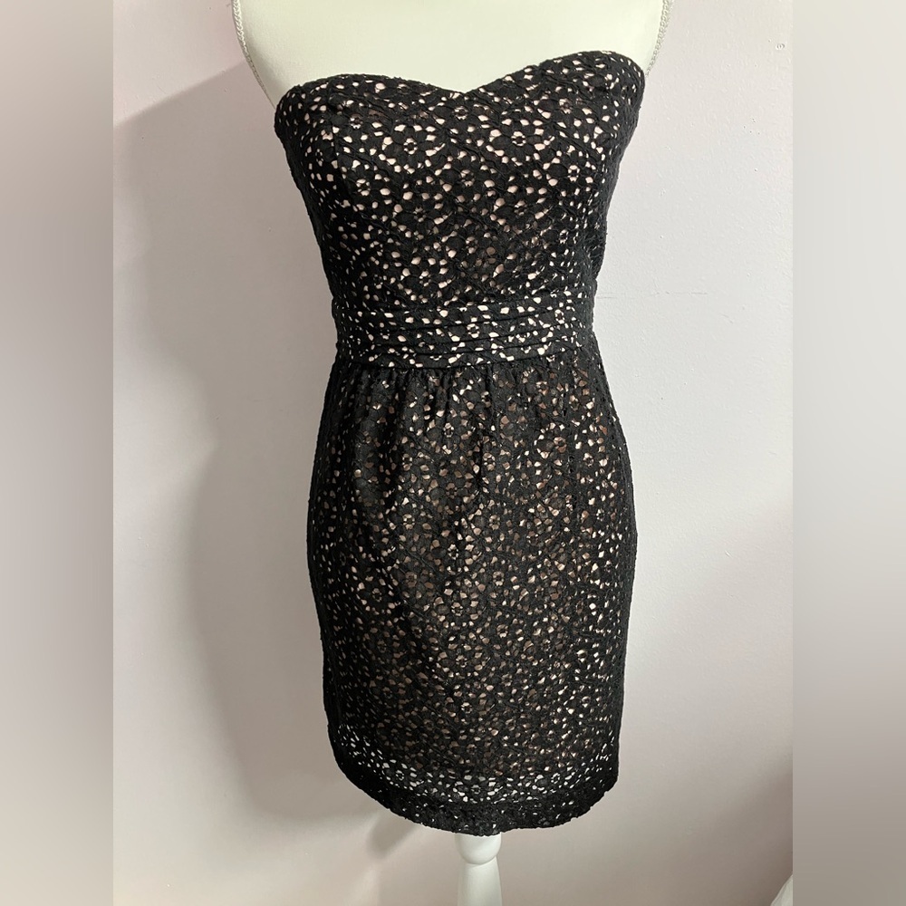 Women’s Strapless Mini Dress, Size M, Black/Pink, Lace Overlay, Forever 21